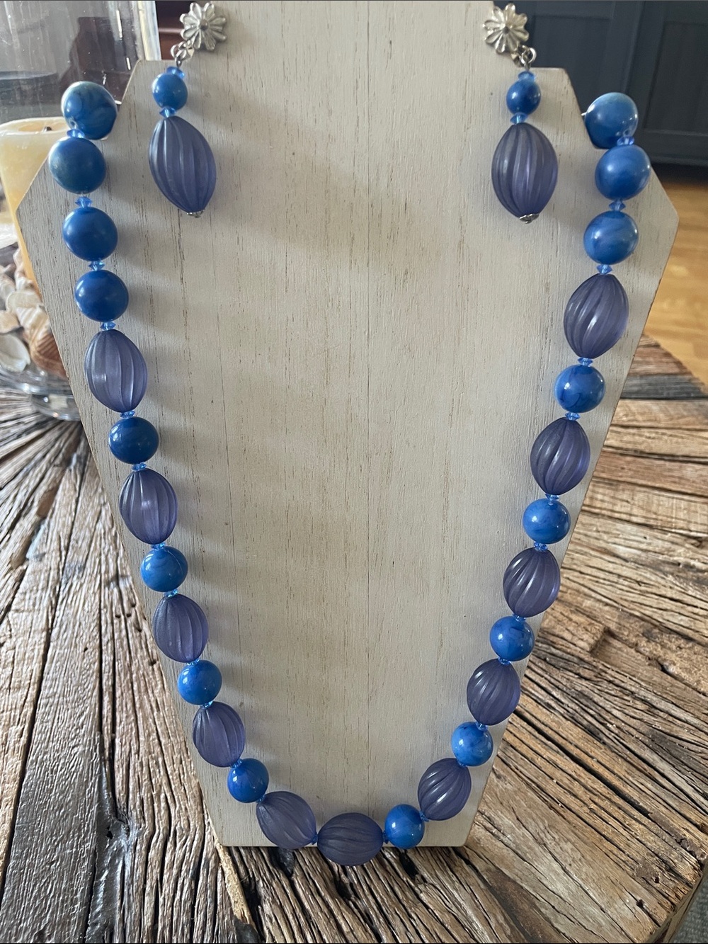 Vintage Hobe’ Blue Beaded Necklace and Earrings Set